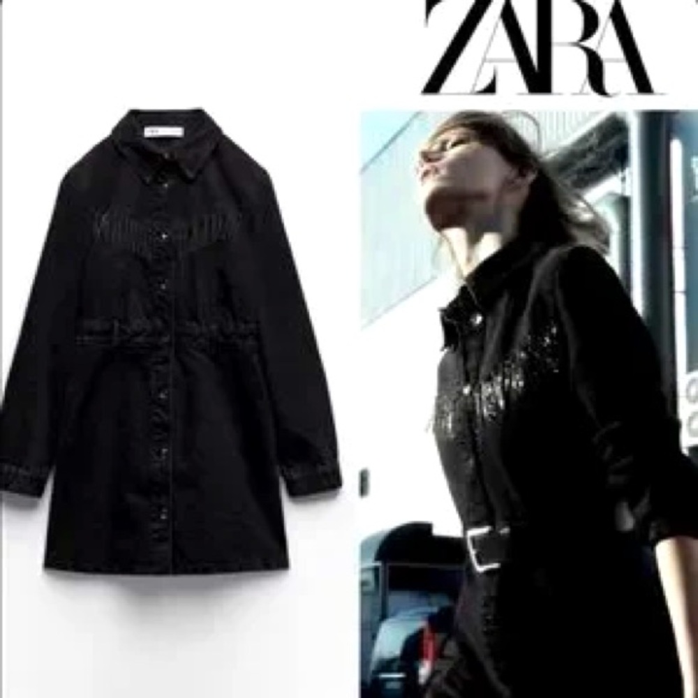 Zara Black Denim Dress Medium